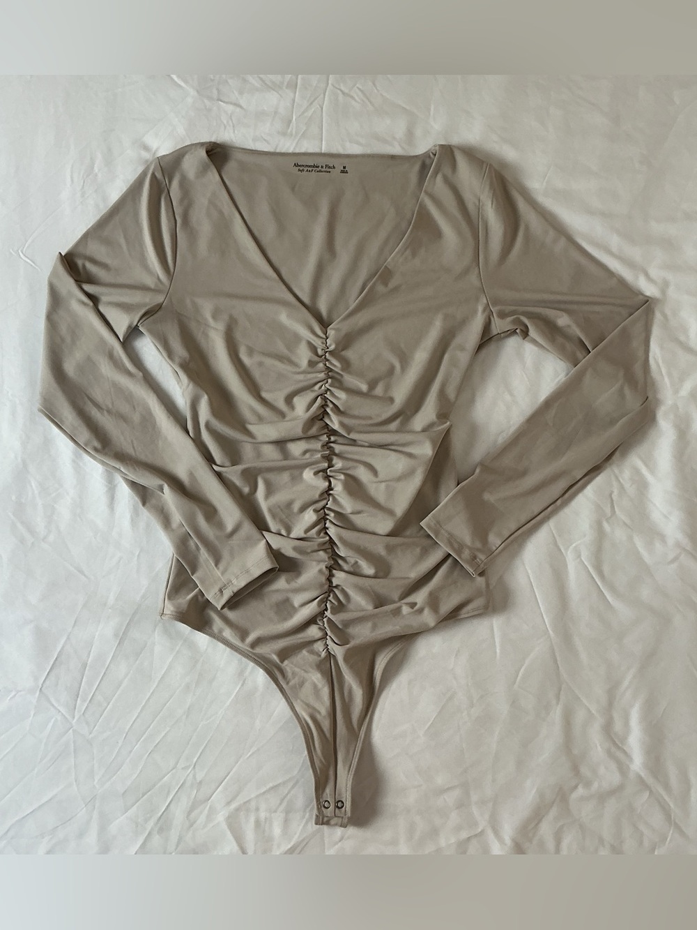 Abercrombie & Fitch Taupe Long Sleeve Ruched Bodysuit